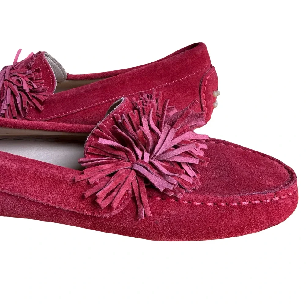 M. Gemi Italy Red Driving Loafers Flats Slip On Suede Leather Shoes 36.5 / 6 .5